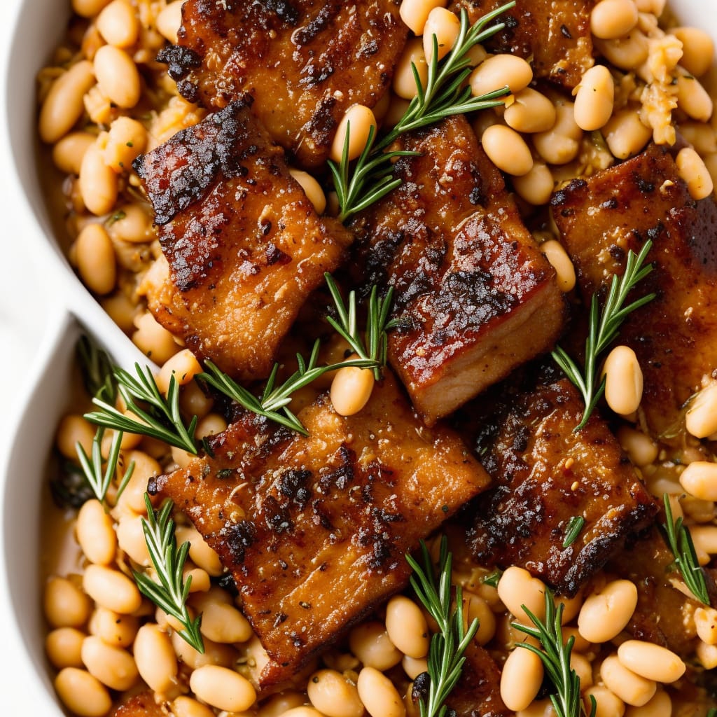 Confit Pork Belly with Cannellini Beans & Rosemary