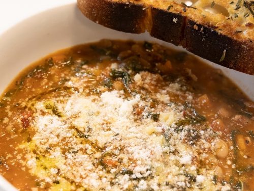 Courgette Soup with Parmesan and Burnt Chilli Marshmallow