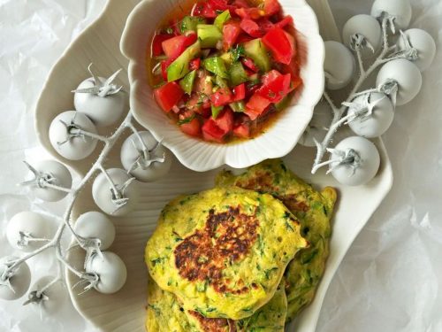 Courgetti fritters with tomato salsa