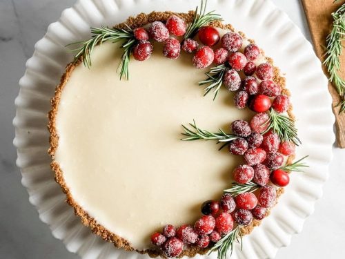 Cranberry-crowned pud with white chocolate custard