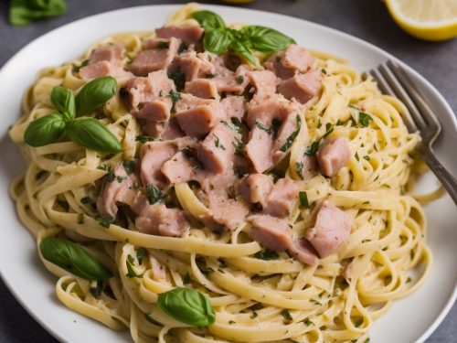 Creamy Linguine with Ham, Lemon & Basil