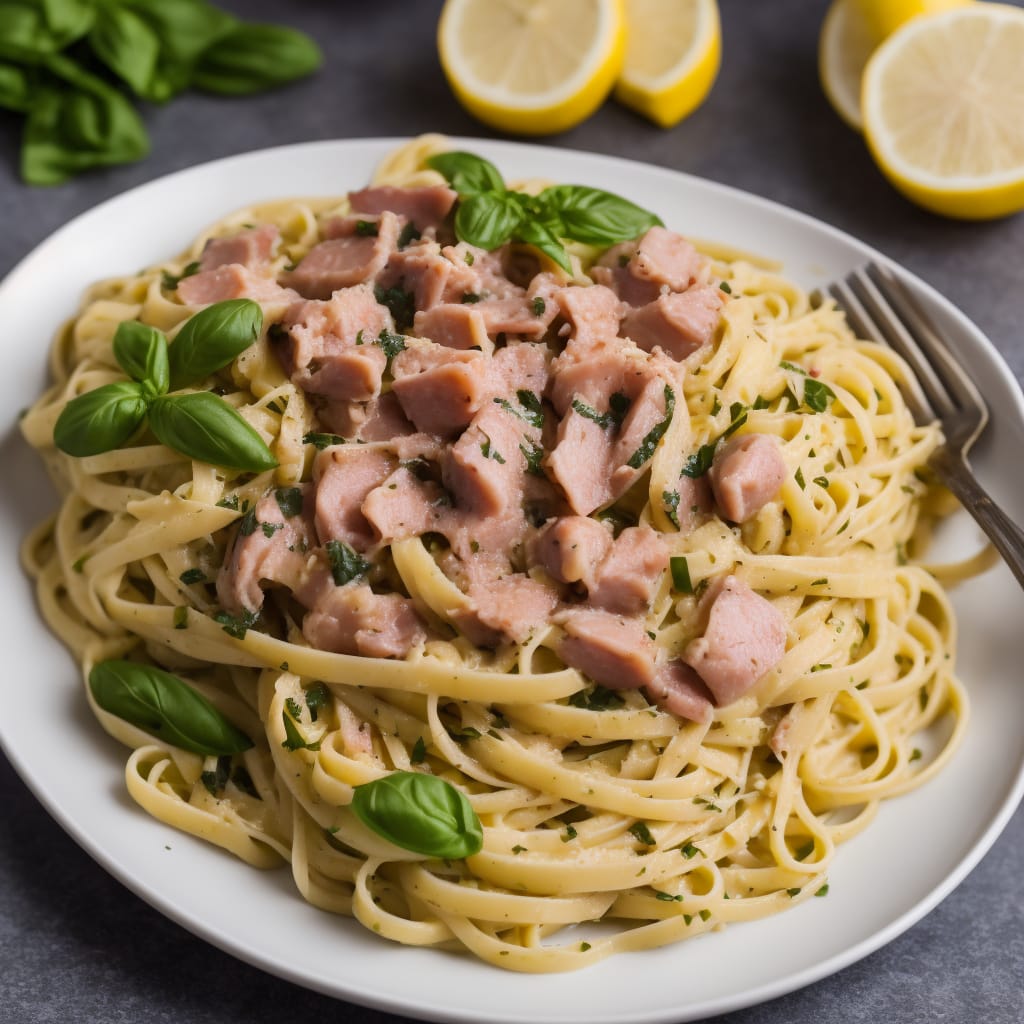 Creamy Linguine with Ham, Lemon & Basil