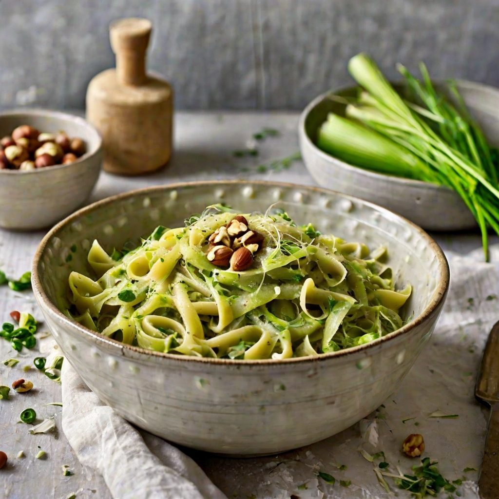 Creamy Sprout Hazelnut Leek Pasta