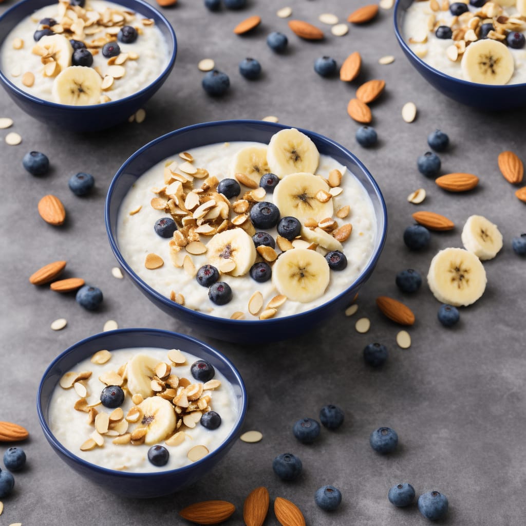 Creamy Yogurt Porridge with Banana, Blueberry & Almond Topping