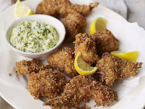 Crisp-fried rabbit with herb mayonnaise