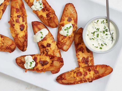 Crispy Potato Skins with Creamy Chive Dip