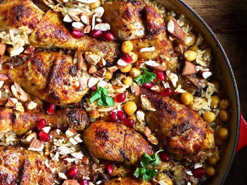 Crispy Za'atar Chicken Pilaf with Pomegranate