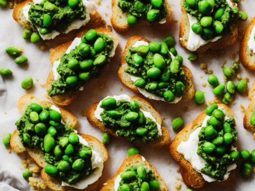 Crostini with Pea Purée, Rocket & Broad Beans