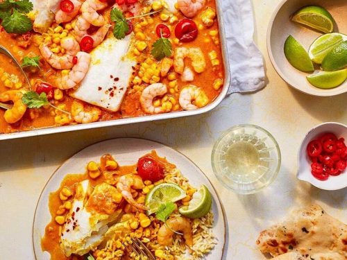 Curried Corn with Cod & Prawns