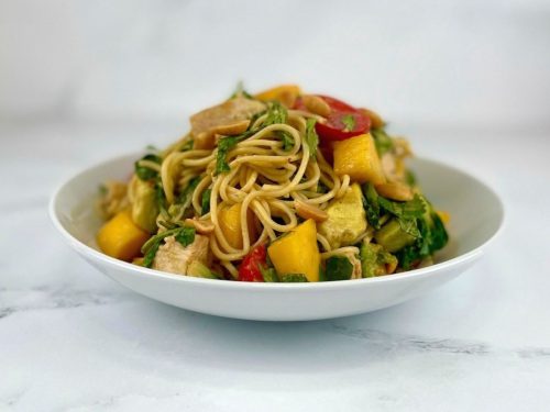 Double Thai Noodle Salad with Smoked Aubergine, Mango & Avocado