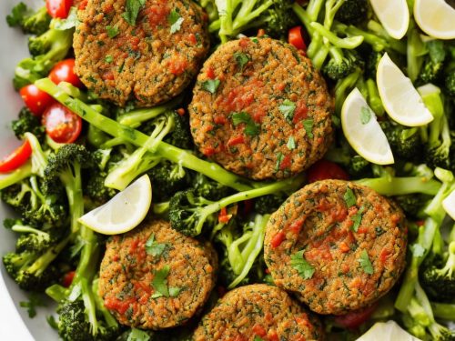 Falafels with spicy tomato & cashew sauce & poached spring vegetables