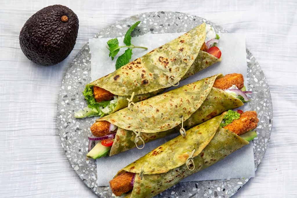 Fish Finger Wraps with Pea Purée