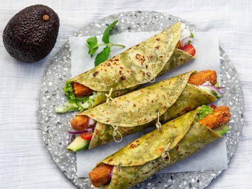 Fish Finger Wraps with Pea Purée