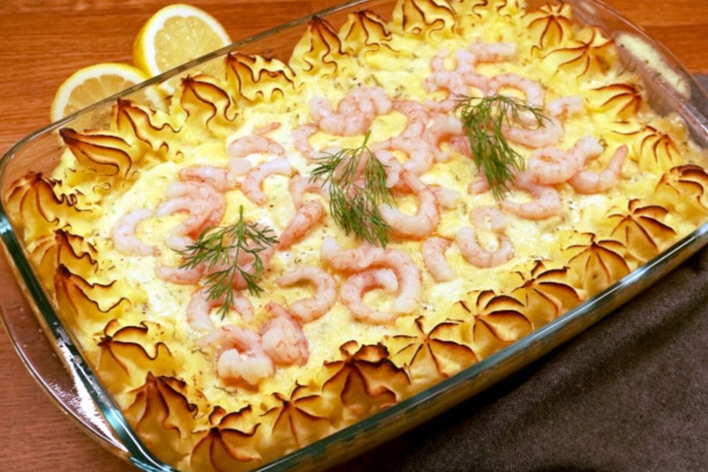 Fish Gratin with Vegetables & Prawns