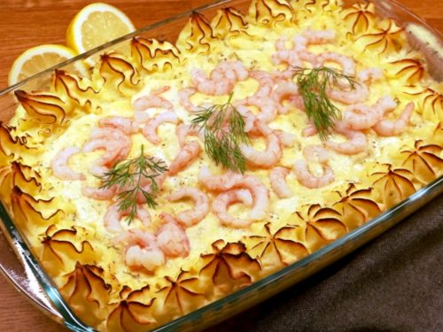 Fish Gratin with Vegetables & Prawns