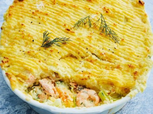 Fish Pies with Smoked Salmon, Prawns & Dill