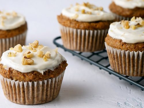 Fluffy Carrot Muffins with Cream Cheese Frosting