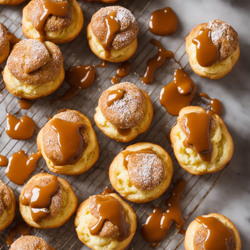 Fruit-filled Choux Buns with Caramel Sauce