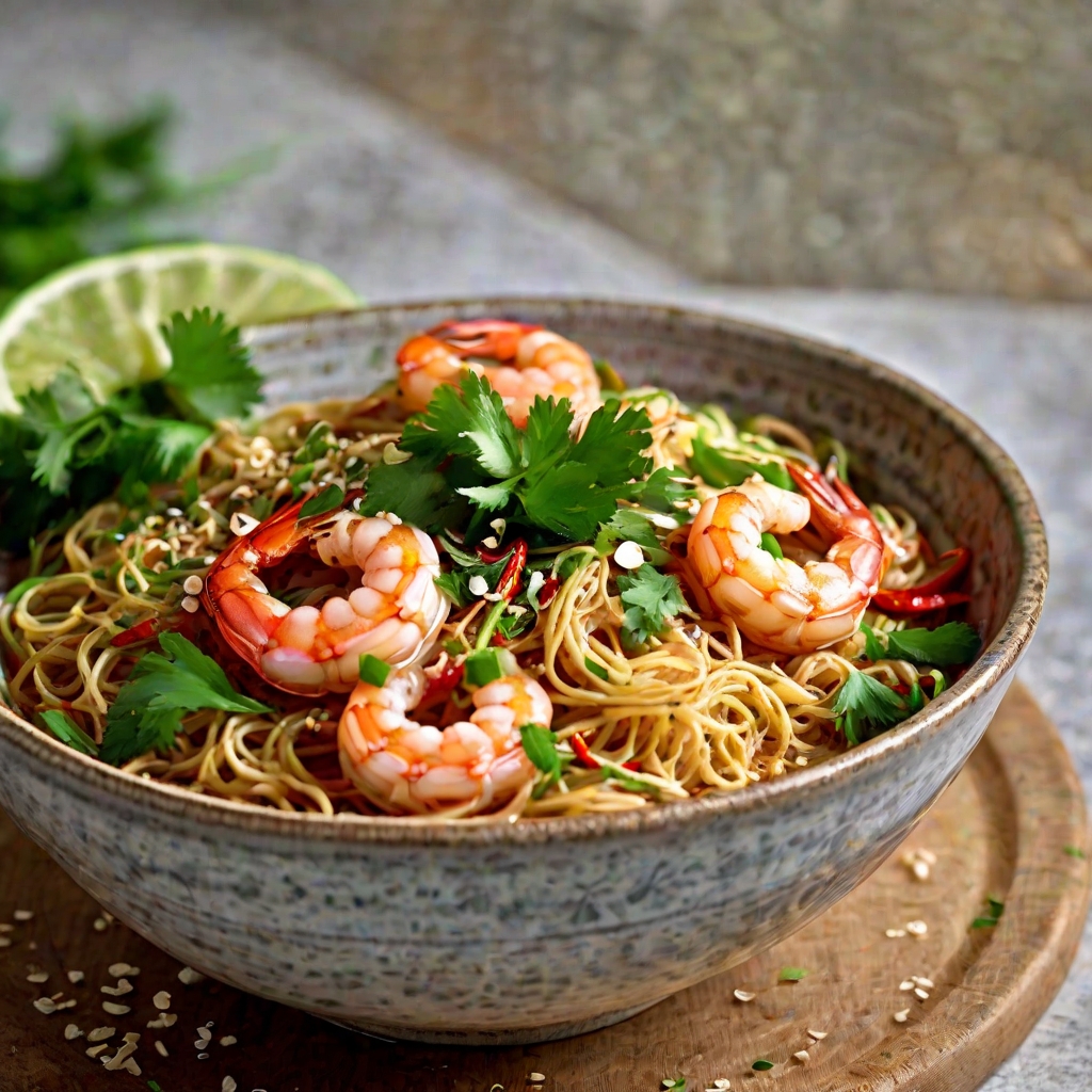 Garlic Chilli Prawns with Sesame Noodles