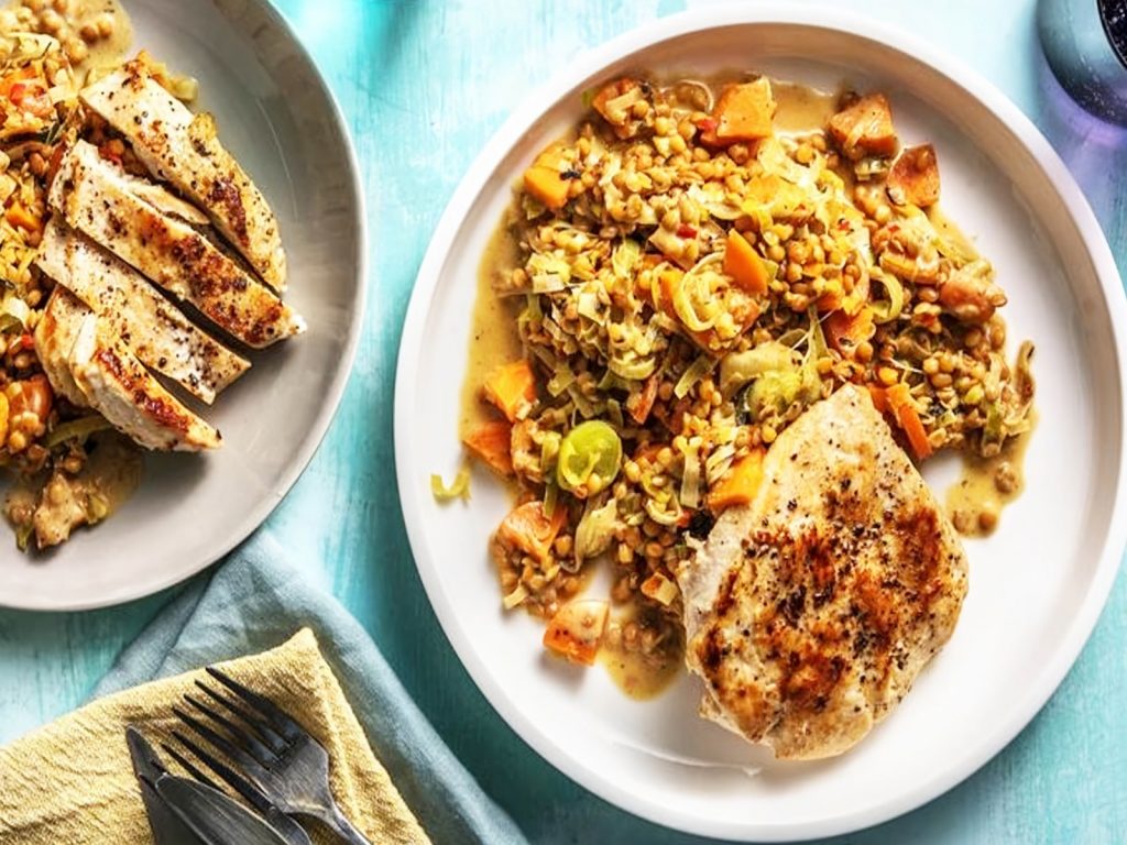 Goat's Cheese Chicken with Warm Lentils & Sweet Beets