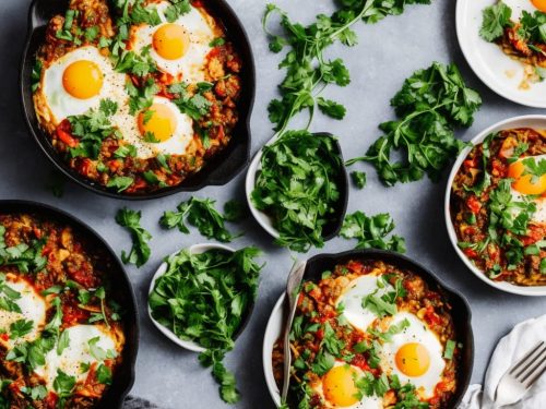 Green Shakshuka with Harissa & Crispy Shallots