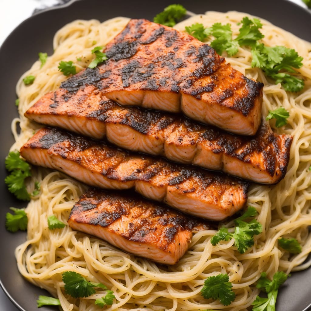 Grilled Miso Salmon with Rice Noodles