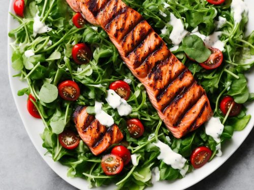 Grilled Salmon Salad with Watercress Yogurt Dressing