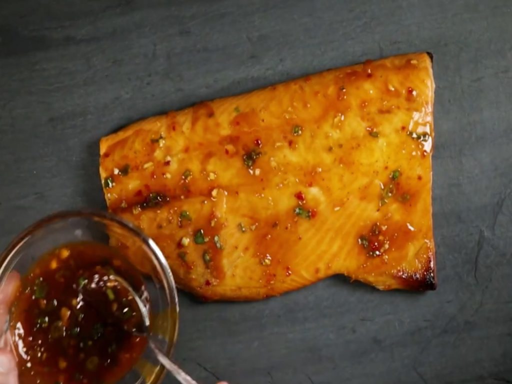 Grilled Salmon with Chilli Glaze & Lime Crème Fraîche