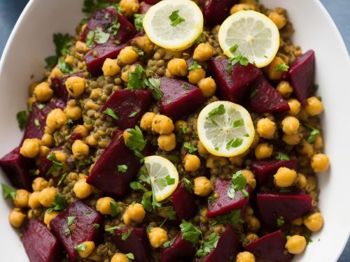 Halloumi with Lemony Lentils, Chickpeas & Beets