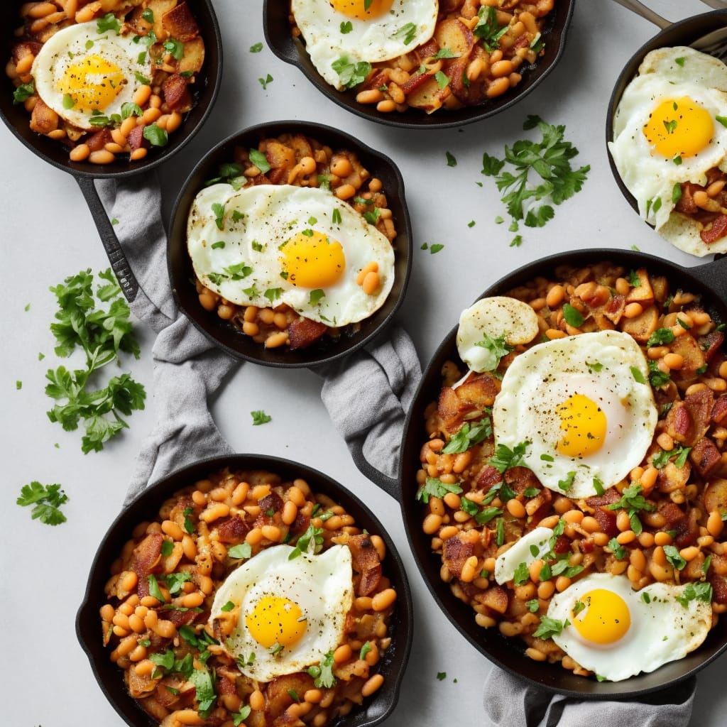 Ham & Potato Hash with Baked Beans & Healthy 'Fried' Eggs