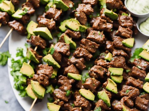 Harissa Beef Skewers with Avocado Dip