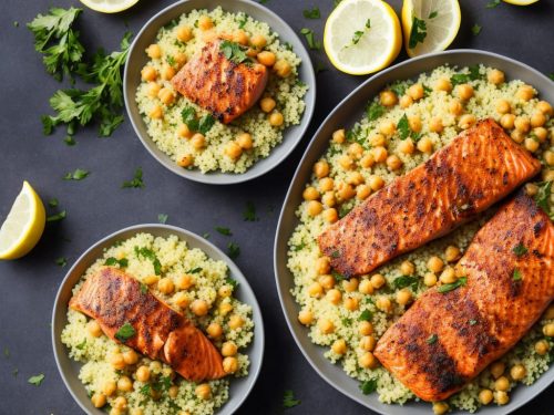 Harissa Roast Salmon with Lemon Chickpea Couscous