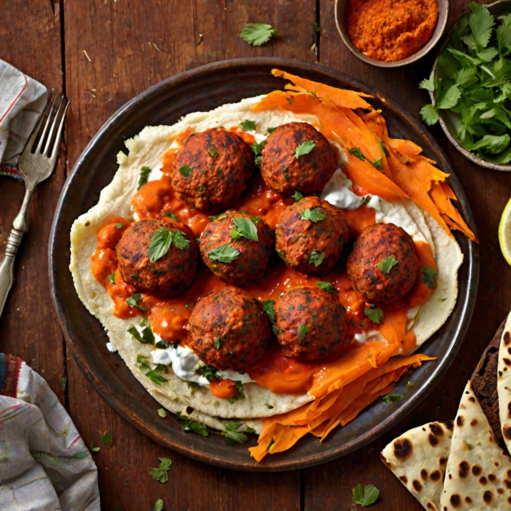 Harissa Turkey Kofta & Carrot Pittas