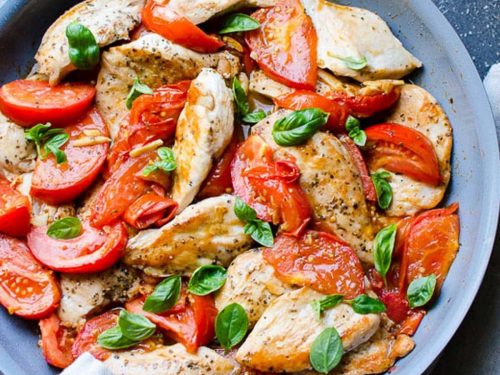 Herby Cheese Roast Chicken & Baked Tomatoes