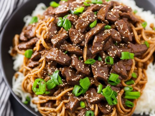 Hoisin Beef with Crispy Noodle Cake