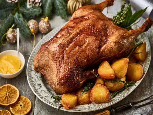 Honey-Glazed Spiced Roast Goose & Confit Potatoes