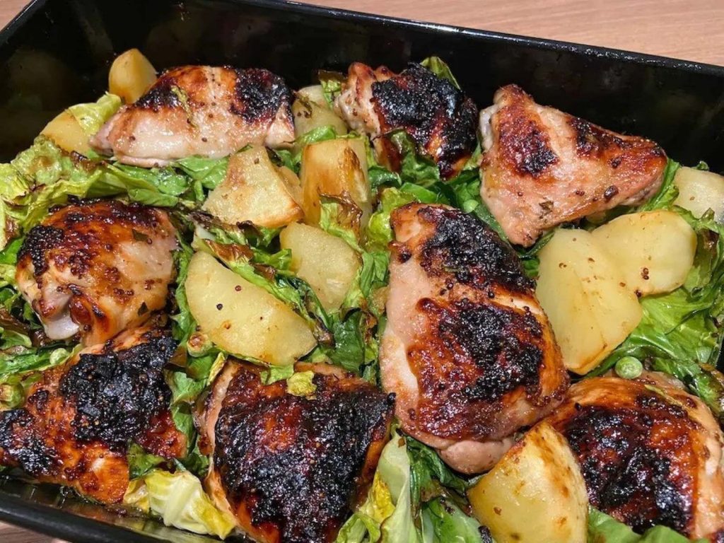 Honey & Mustard Chicken Thighs with Spring Veg