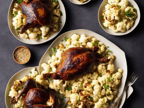 Honey-roasted duck with creamed cauliflower