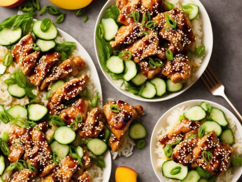 Honeyed Sesame Chicken with Peach & Cucumber Salad