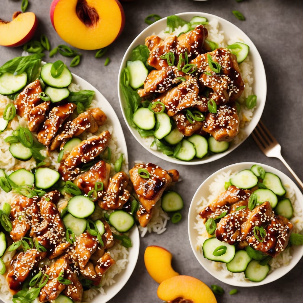 Honeyed Sesame Chicken with Peach & Cucumber Salad