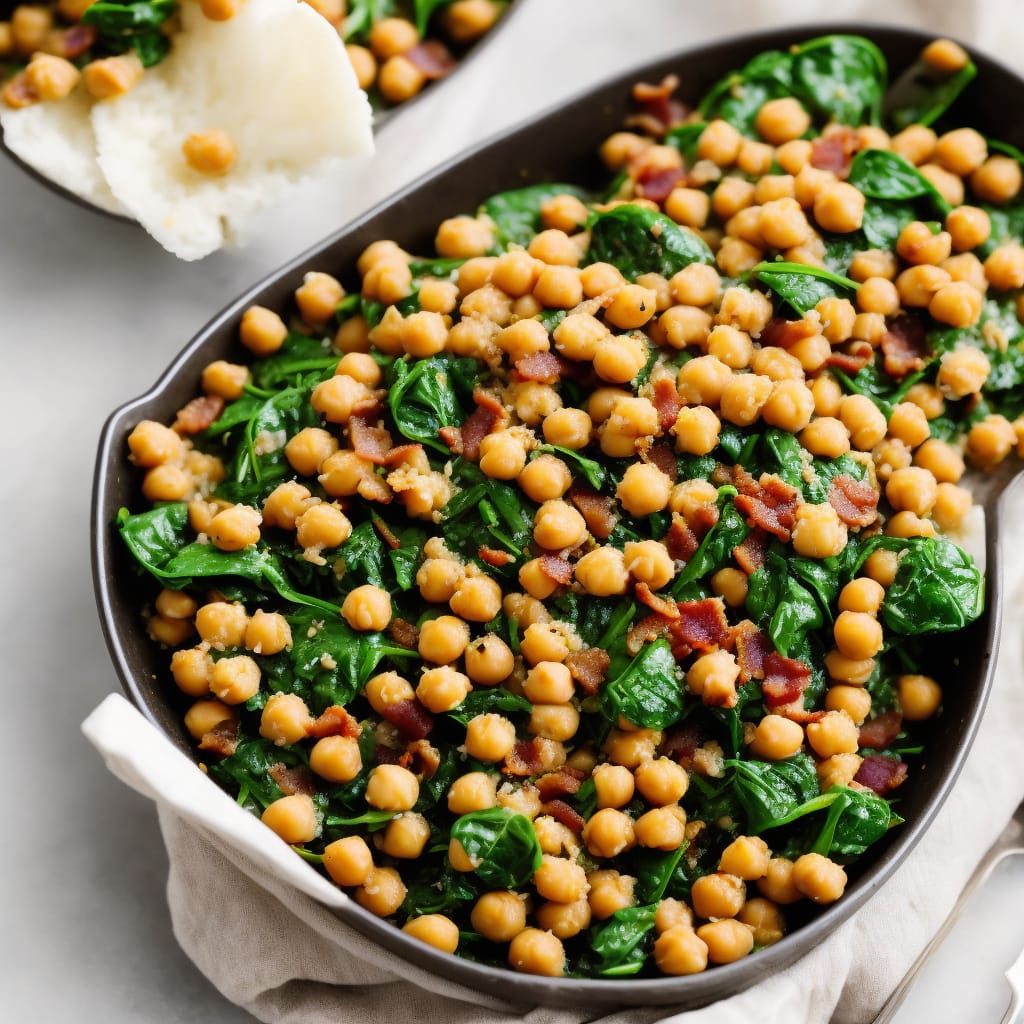 Hot Chickpeas with Spinach & Bacon