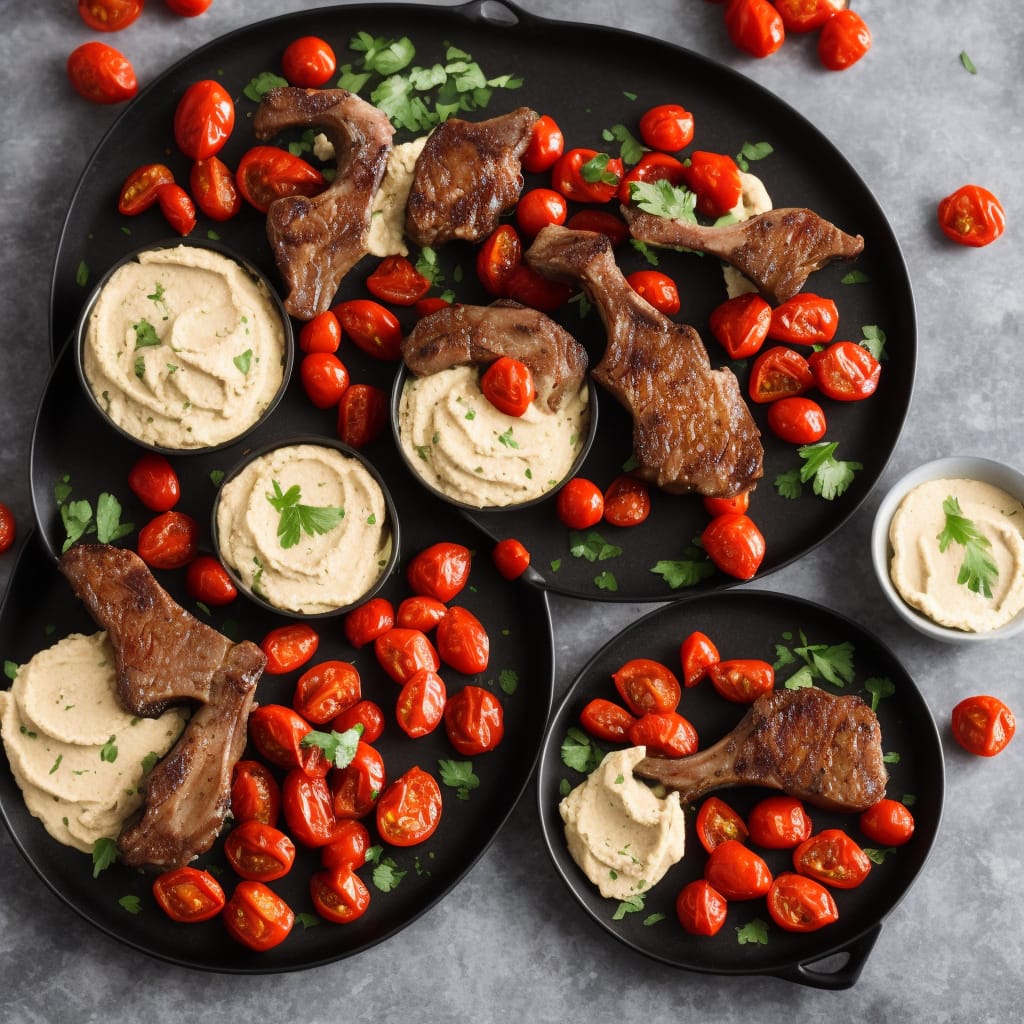 Lamb Chops with Hummus & Roasted Tomatoes