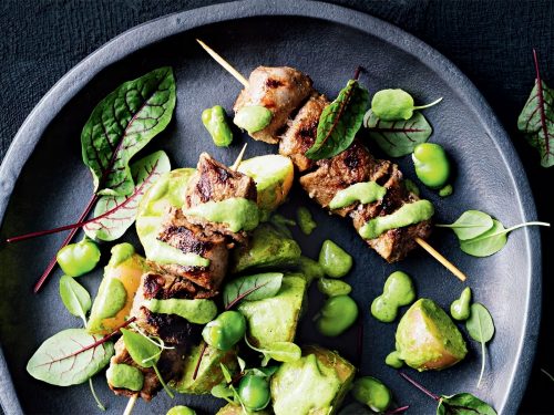 Lamb & Potato Kebabs with Minty Broad Beans