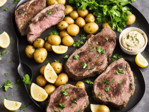 Lamb Steaks with Hummus New Potatoes