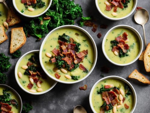 Leek & Butter Bean Soup with Crispy Kale & Bacon