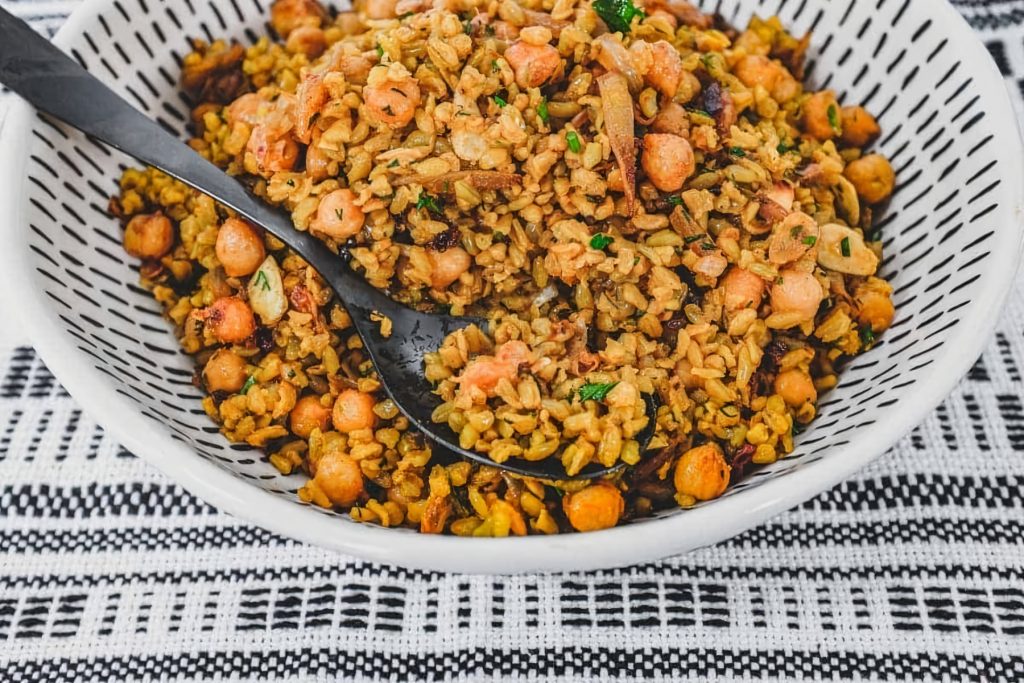 Leek & Freekeh Pilaf with Feta & Toasted Pine Nuts