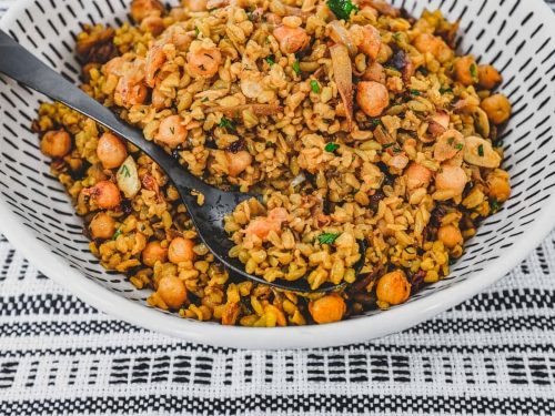 Leek & Freekeh Pilaf with Feta & Toasted Pine Nuts