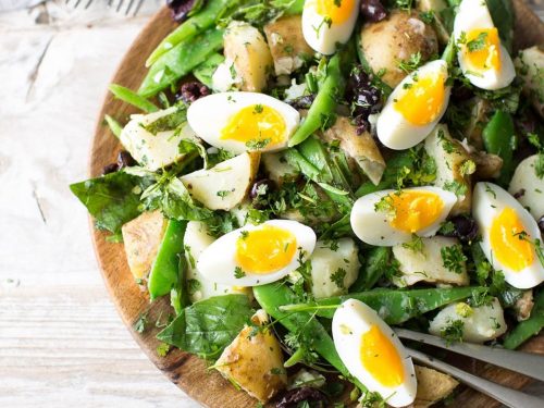 Leeks with Miso Dressing, Eggs & Keta