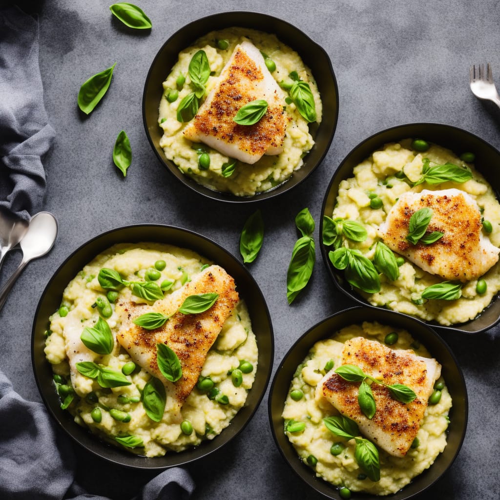 Lemon Cod with Basil Bean Mash