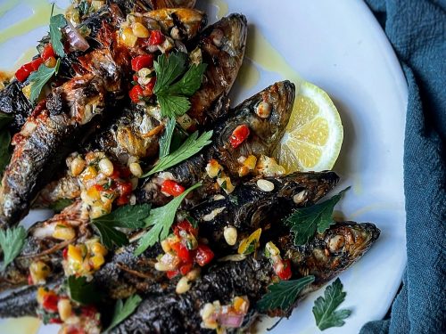 Lemon & Marjoram Sardines with Walnut & Pepper Dressing